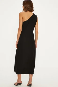 Sale Oasis One Shoulder Ring Detail Scuba Midi Dress Black