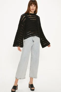 Hot Oasis Open Stitch Pointelle Jumper Ecru