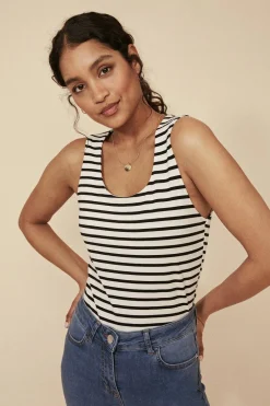 Sale Oasis Organic Cotton Stripe Scoop Neck Vest Pink