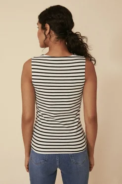 Sale Oasis Organic Cotton Stripe Scoop Neck Vest Pink