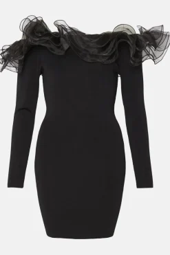 Clearance Oasis Organza Bardot Knit Mini Dress Black
