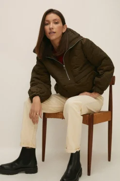 New Oasis Overhead Half Zip Nylon Padded Jacket Neutral