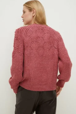 Fashion Oasis Oversized Bobble And Pointelle Stitch Jumper Purple