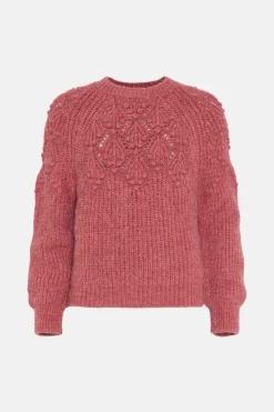 Fashion Oasis Oversized Bobble And Pointelle Stitch Jumper Purple