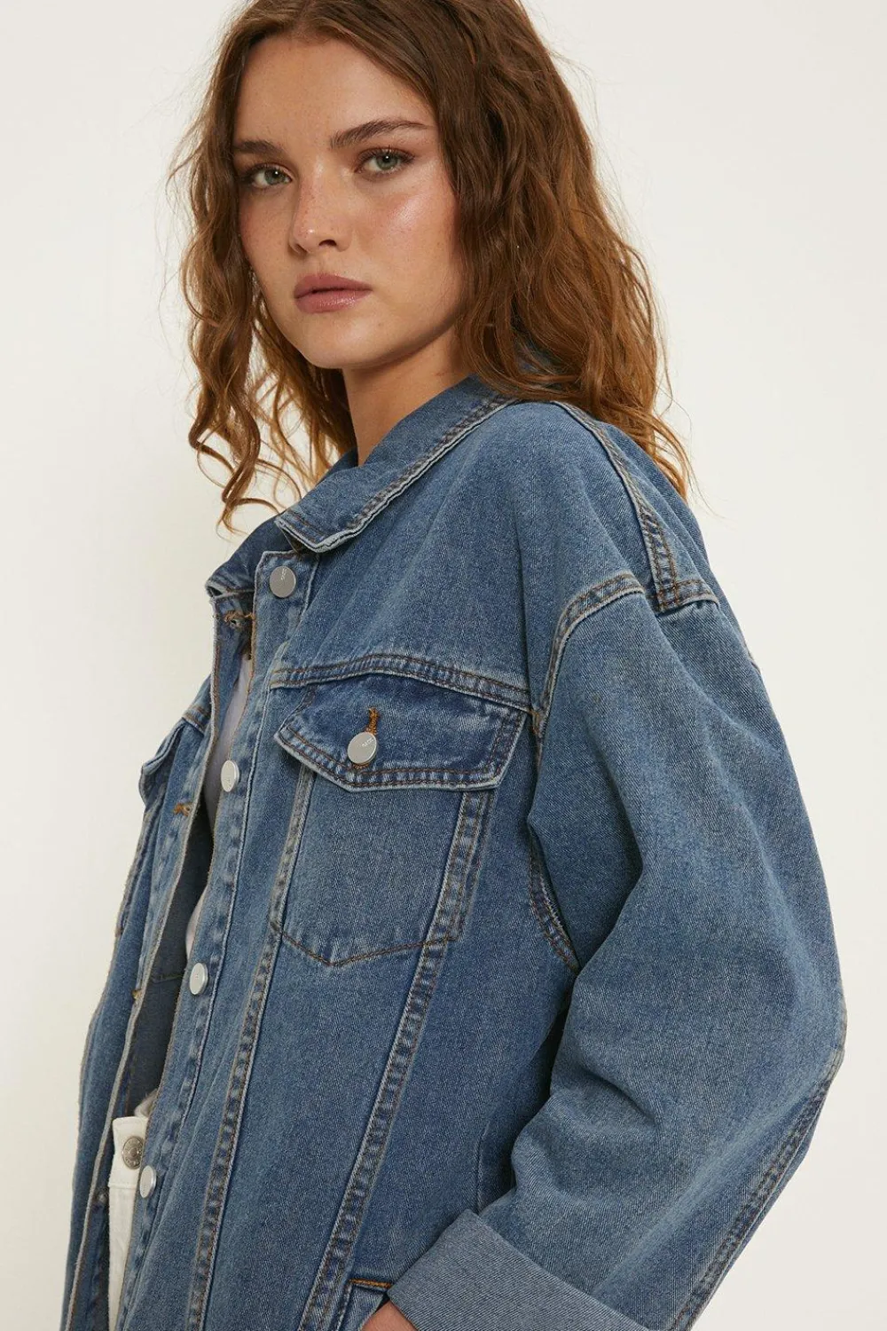 Outlet Oasis Oversized Denim Jacket Mid Wash