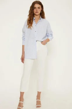 Hot Oasis Oversized Poplin Pinstripe Shirt Blue