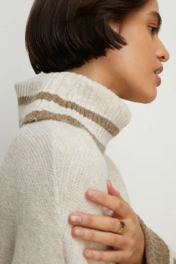 Best Oasis Oversized Roll Neck Stripe Jumper White