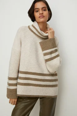 Best Oasis Oversized Roll Neck Stripe Jumper White