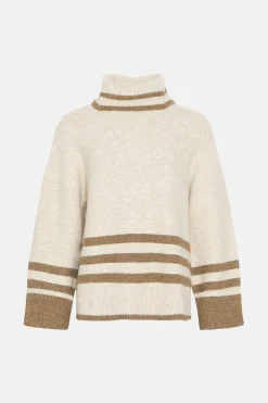 Best Oasis Oversized Roll Neck Stripe Jumper White