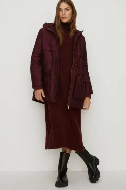 Online Oasis Padded Winter Midi Parka Coat Berry