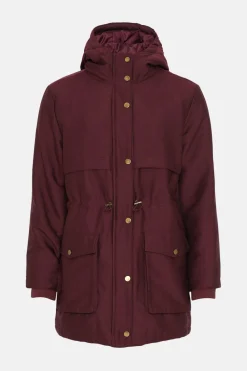 Online Oasis Padded Winter Midi Parka Coat Berry