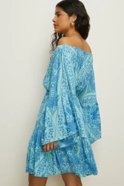 Discount Oasis Paisley Bardot Dress Blue