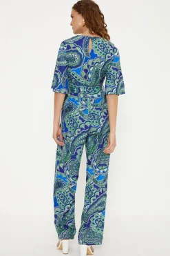 New Oasis Paisley Crinkle Angel Sleeve Jumpsuit Blue