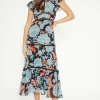 Fashion Oasis Paisley Floral Tiered Lace Trim Midi Dress Black