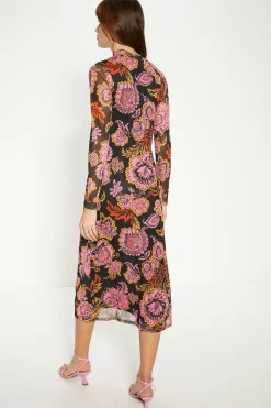 Online Oasis Paisley Funnel Neck Mesh Midi Dress Multi