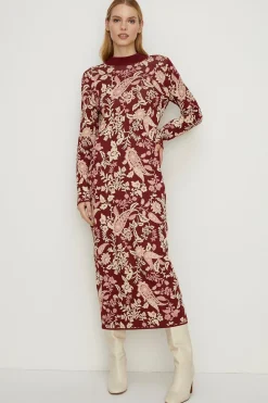 Best Oasis Paisley Jacquard Tie Back Knitted Midi Dress Multi