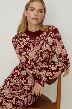Best Oasis Paisley Jacquard Tie Back Knitted Midi Dress Multi
