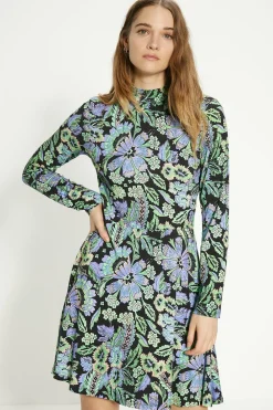 Online Oasis Paisley Jersey Funnel Neck Long Sleeve Mini Dress Multi