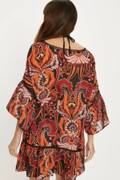 Clearance Oasis Paisley Ladder Trim Kaftan Rust
