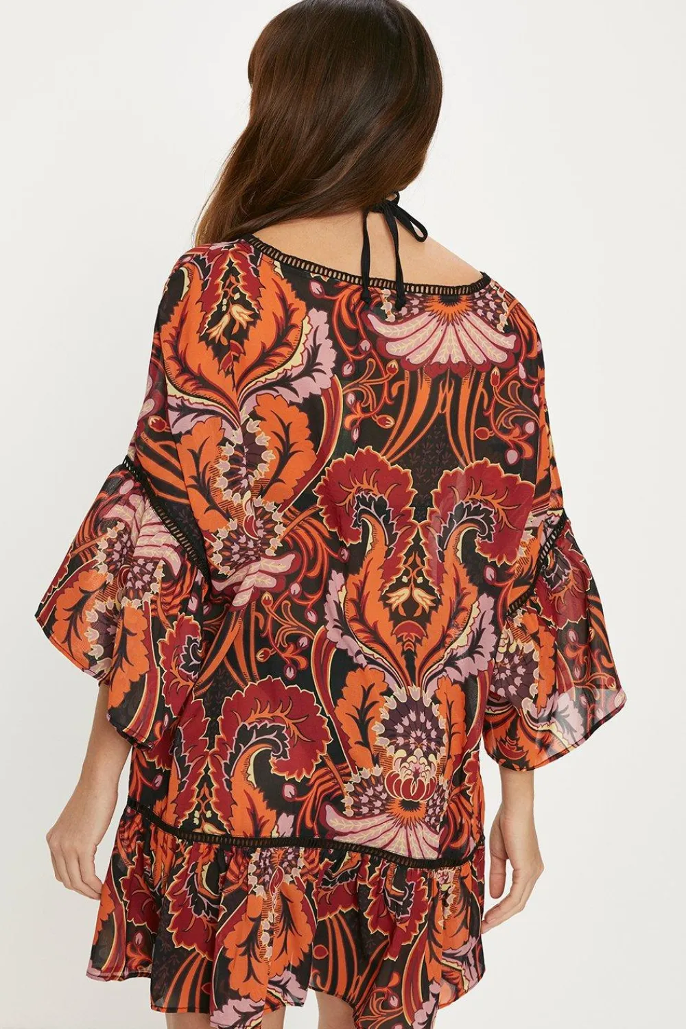 Clearance Oasis Paisley Ladder Trim Kaftan Rust