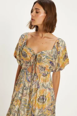 Fashion Oasis Paisley Metallic Midi Dress Tropical Orange