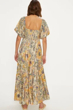 Fashion Oasis Paisley Metallic Midi Dress Tropical Orange