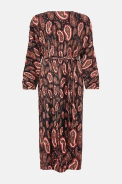 Clearance Oasis Paisley Plisse Belted Midi Dress Multi