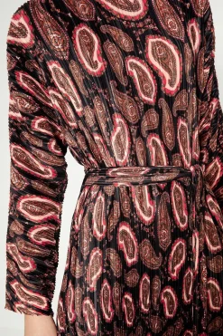 Clearance Oasis Paisley Plisse Belted Midi Dress Multi