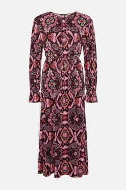 Outlet Oasis Paisley Plisse Midi Dress Maroon
