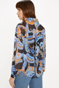 New Oasis Paisley Pocket Front Chiffon Shirt Multi
