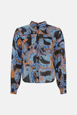 New Oasis Paisley Pocket Front Chiffon Shirt Multi