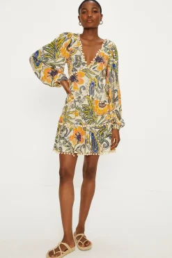 Best Oasis Paisley Pom Pom Tiered Mini Dress Orange