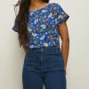 Outlet Oasis Paisley Print Cotton Slub Roll Sleeve T-Shirt Ivory