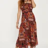 Best Oasis Paisley Print Halter Neck Midi Dress Orange