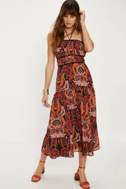 Best Oasis Paisley Print Halter Neck Midi Dress Orange