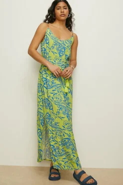 Sale Oasis Paisley Print Strappy Maxi Dress Chartreuse