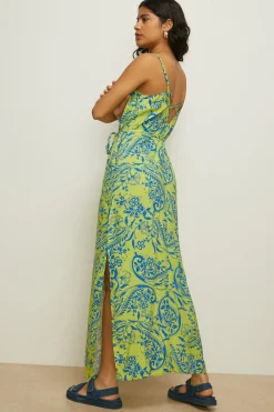 Sale Oasis Paisley Print Strappy Maxi Dress Chartreuse