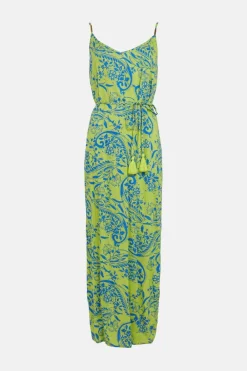 Sale Oasis Paisley Print Strappy Maxi Dress Chartreuse