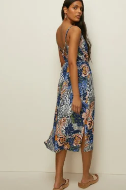 Sale Oasis Paisley Print Strappy Midi Dress Red