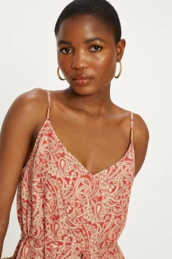 Online Oasis Paisley Print Strappy Mini Dress Red