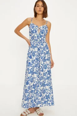 Sale Oasis Paisley Print Strappy Tie Back Frill Hem Midi Dress Multi