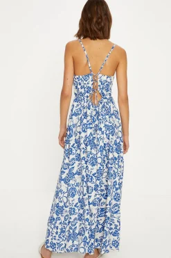 Sale Oasis Paisley Print Strappy Tie Back Frill Hem Midi Dress Multi