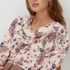 Sale Oasis Paisley Printed Cowl Neck Blouse Ivory