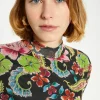 Outlet Oasis Paisley Printed Funnel Neck Mesh Top Black