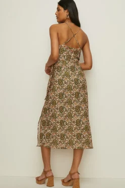 Sale Oasis Paisley Printed Linen Wrap Cami Dress Multi