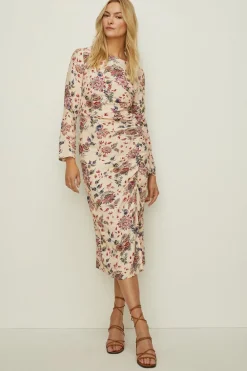 Online Oasis Paisley Printed Ruched Side Midi Dress Ivory