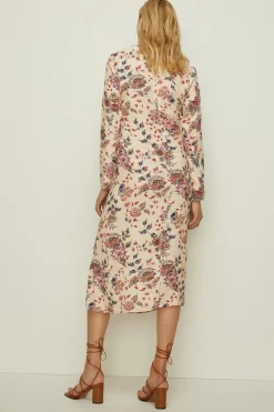 Online Oasis Paisley Printed Ruched Side Midi Dress Ivory