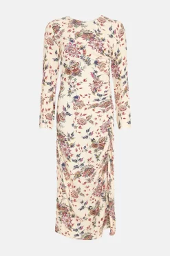 Online Oasis Paisley Printed Ruched Side Midi Dress Ivory