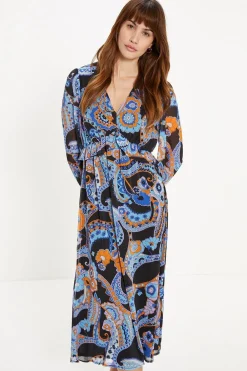 Clearance Oasis Paisley Ruffle Waist Midi Dress Multi