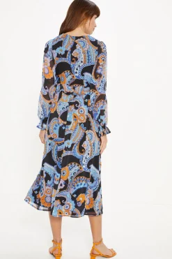 Clearance Oasis Paisley Ruffle Waist Midi Dress Multi